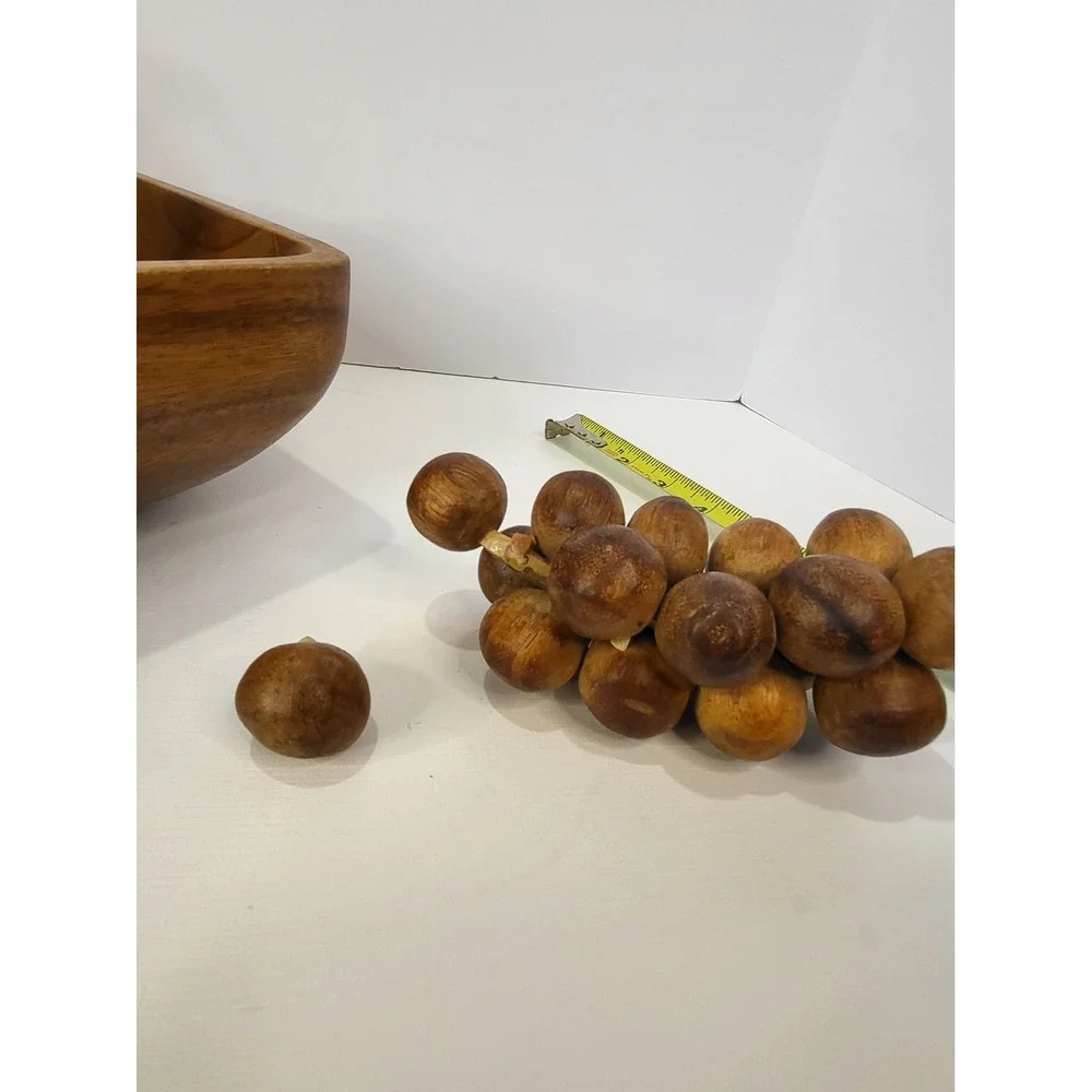 Vintage Mid Century Modern Monkey Pod Wooden Fruit Bowl Set 6 Piece Hand Carved
